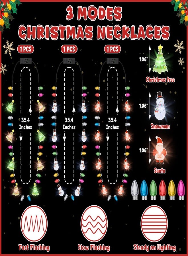 Traplace 3PCS Light Up Christmas Necklace, 3 Glow Modes Multicolor Xmas Accessories, 3 Kinds of Party Favors, Santa Claus Snowman Tree Designs, Xmas Light Decorations for Ugly Sweater Festive Party Supplies - Image 2